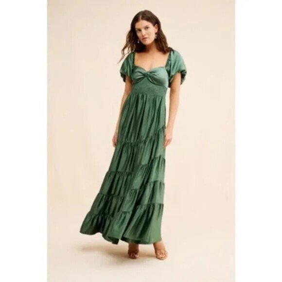 Free People Sundrenched Maxi Dress Womens S Silky Moss Green Whimsical Romantic - Picture 2 of 10